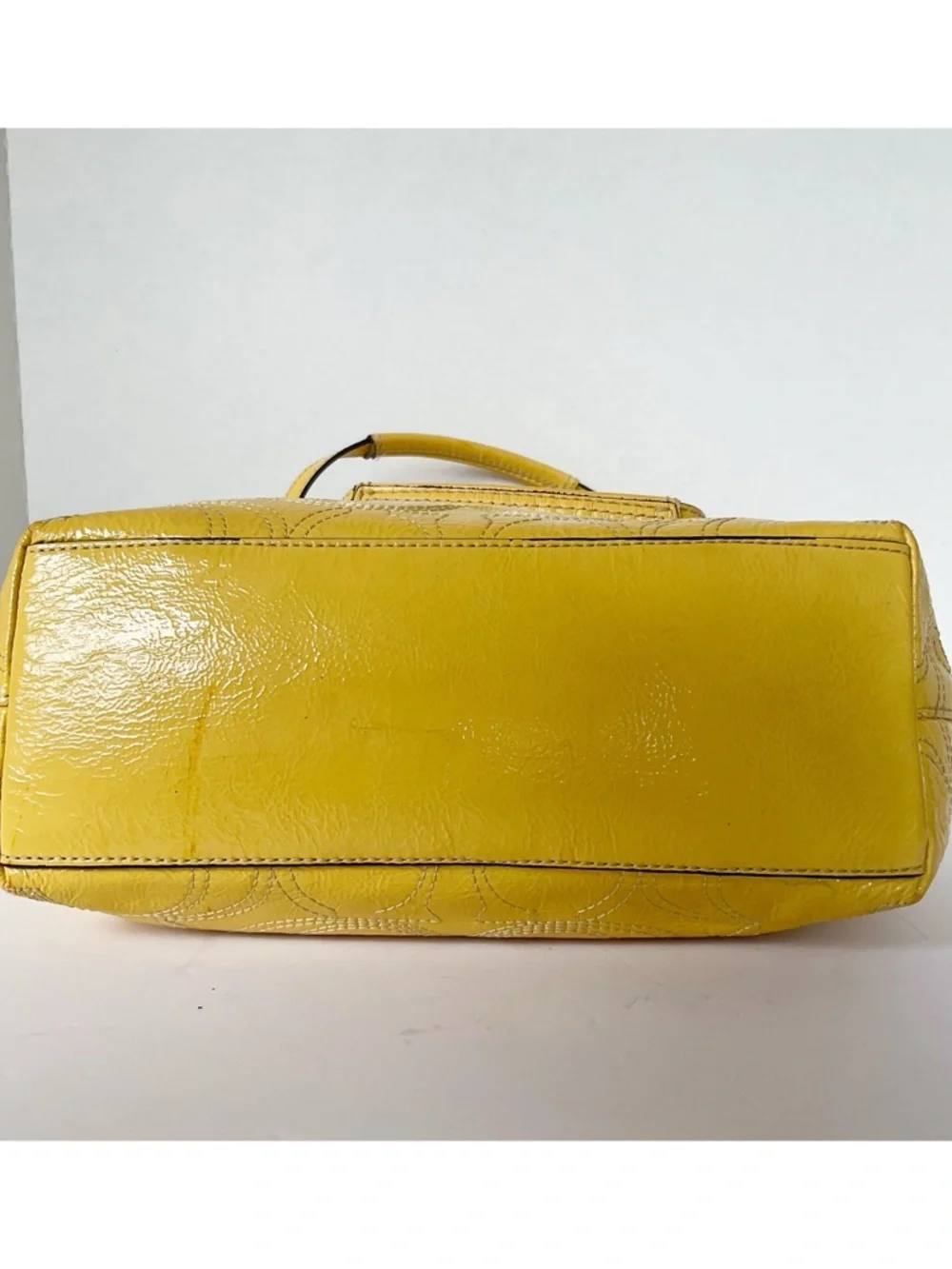 Coach 2012 Signature Patent Leather Tote in Canary Yellow (Flaws) - Picture 8 of 15